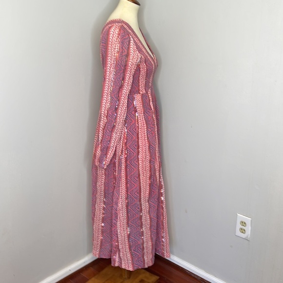 Warm Pink Smocked Striped Maxi‎ Dress 1 - Picture 4 of 10